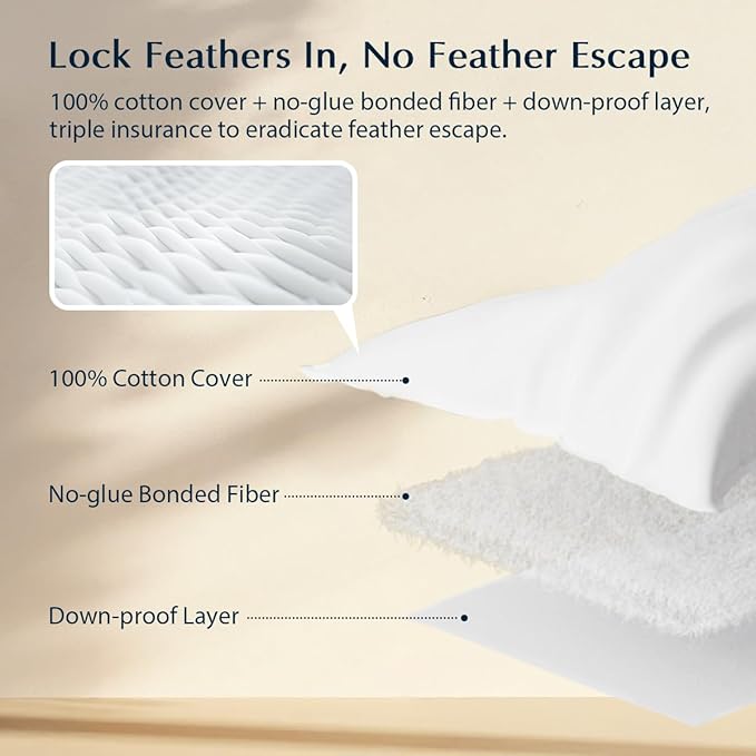 Pacific Coast Pillows Queen Size Set of 2, Goose Feather Down Pillow for Sleeping, Classic Diamond Pattern Hotel Pillow for Side Sleepers and Back Sleepers