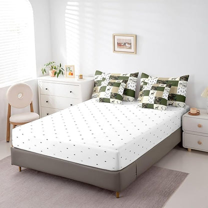 Feelyou Wild Deer 7 Piece Bedding Set King Size Geometric Pattern Comforter Set with Sheets for Kids Boys Girls Teens Green and Beige Bed in a Bag Camouflage Bed Set