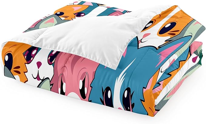 Cat Comforter Set for Girls - Balck Neon Cartoon Cats Bedding Set for Girls Bedroom Ultra Soft Cats Queen Size Comforter All-Season with 1 Quilt and 2 Pillowcases Home Room Decor
