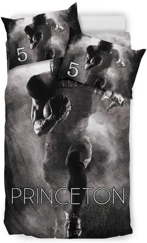 Personalized American Football Bedding Set, Kids 3 Piece Duvet Cover Set with Pillow Shams for Teens Boys, NO Comforter, Twin Size for Rugby Lovers (Football 17)