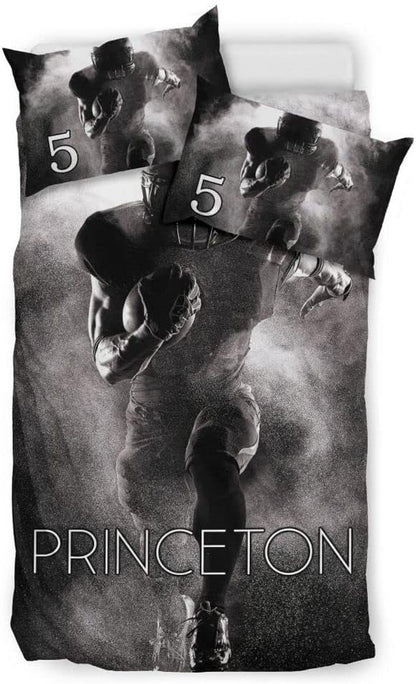 Personalized American Football Bedding Set, Kids 3 Piece Duvet Cover Set with Pillow Shams for Teens Boys, NO Comforter, Twin Size for Rugby Lovers (Football 17)