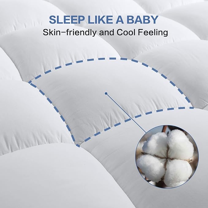 COHOME Twin Size Mattress Topper Extra Thick Cooling Mattress Pad 400TC Cotton Top Plush Down Alternative Fill Pillow Top Mattress Cover with 8-21 Inch Deep Pocket (39x75 Inches, White-Classic)