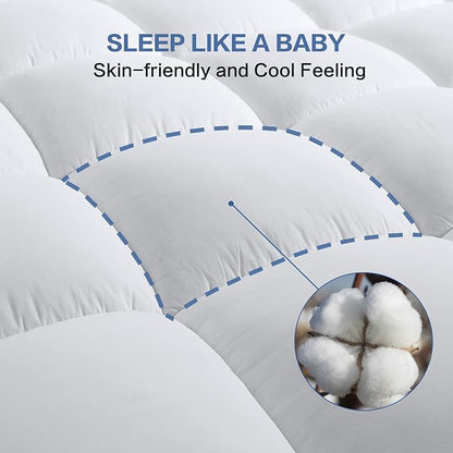 COHOME Twin Size Mattress Topper Extra Thick Cooling Mattress Pad 400TC Cotton Top Plush Down Alternative Fill Pillow Top Mattress Cover with 8-21 Inch Deep Pocket (39x75 Inches, White-Classic)