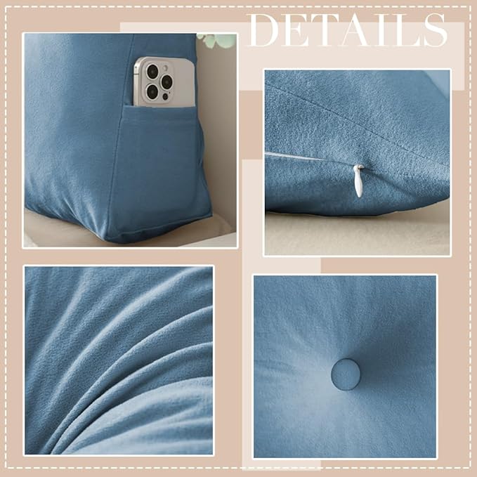 Queen Size Headboard Pillow Wedge Long Backrest Positioning Support for Daybed Wedge Bed Rest Reading Pillow with Side Pockets Bolster Cushion