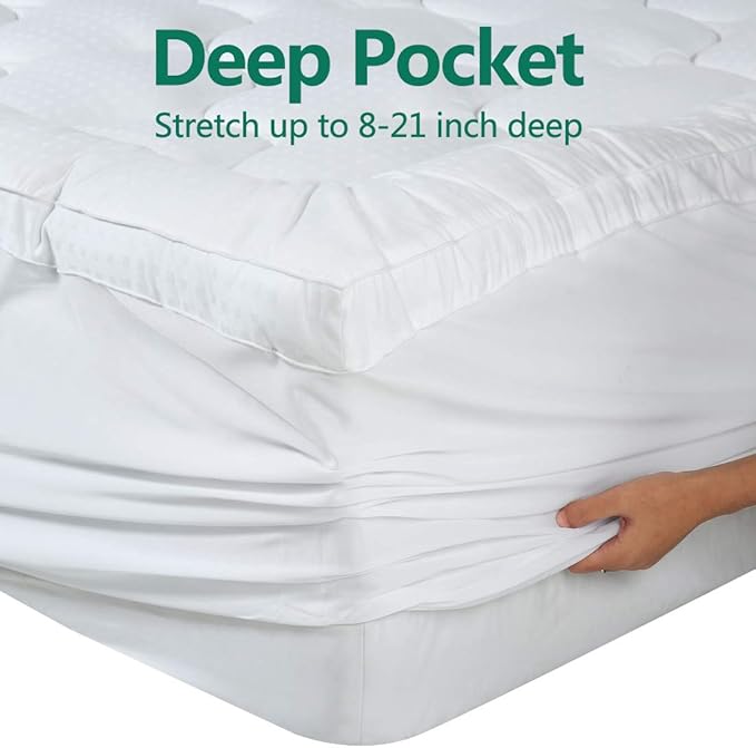 COHOME Mattress Topper King 1300 GSM Extra Thick Cooling Mattress Pad 400TC Cotton Top Plush Down Alternative Fill Pillow Top Mattress Cover with 8-21 Inch Deep Pocket (78x80 Inches, White-Luxury)