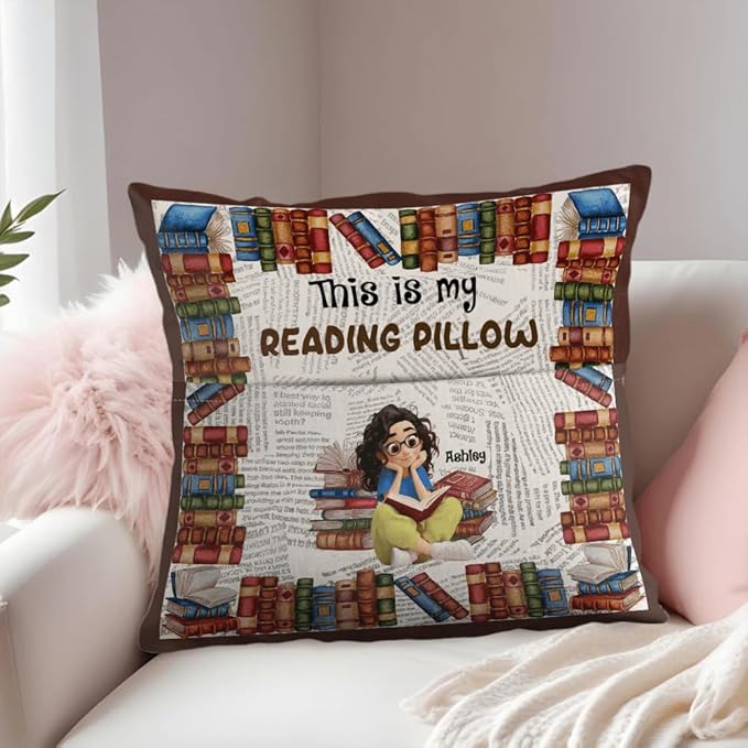 ENCYCOM Personalized Book Reading Pocket Pillow - Custom Reading Pillows with Name – Uniqua Gift for Bookworm Girls, Women Who Love Books, Perfect for Bed or Cozy Corner (Reading Pillow 09)