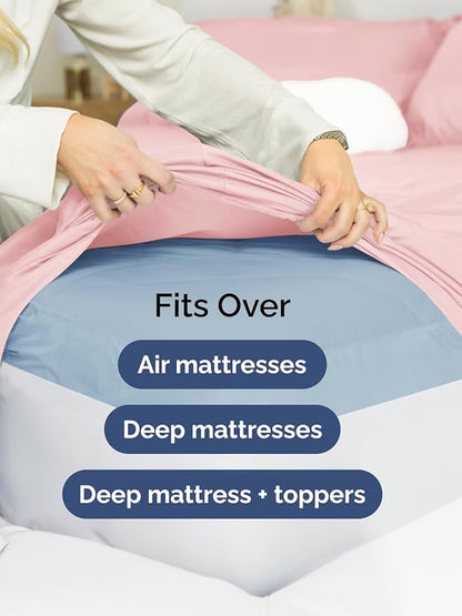 Extra Deep Twin XL Sheet Set - 4 Piece Breathable and Cooling Sheets - Hotel Luxury Bed Sheets Set - Easy Fit - Soft, Wrinkle Free and Comfy Sheets Set - Baby Pink Sheet Set with Extra Deep Pockets