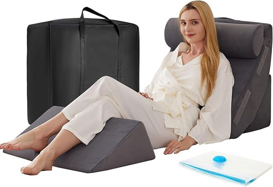4PCS Wedge Pillow Set for After Surgery, Orthopedic Bed Wedge Pillow for Back Pain Relief, Sitting up in Bed,Recovery, Acid Reflux, Snoring, Body Pillow for Sleeping,Leg,Shoulder Support, Velvet Grey