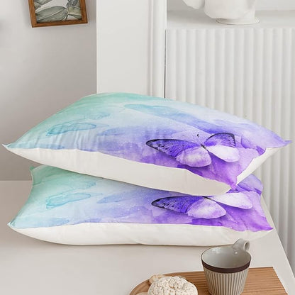 QOOMO Butterfly Comforter Full Size,Watercolor Butterfly Kids Bedding Set,3Pcs Bedding Set Printed Comforter with 2 Pillowcases,Down Alternative,Soft and Lightweight,for All Seasons