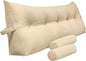 Triangular Reading Bed Rest Pillow Large Bolster Cushion Headboard Backrest Wedge Pillow with Two Detachable Roll Pillows for Neck & Lumbar Support (Beige, King: 77 x 8 x20 inches)