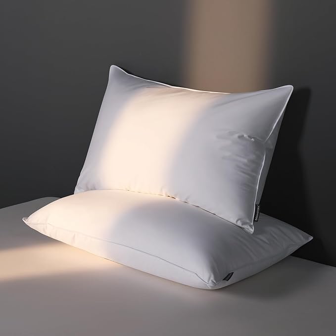 Feather Down Pillow Standard Size Set of 2 Pack, 100% Cotton Hotel Collection Bed Pillows for Sleeping, Down Surrounded Soft Medium Firm Pillows for Side Back Stomach Sleepers 20" x 26"