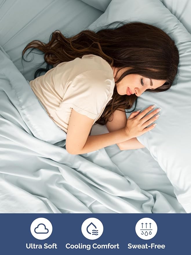 Extra Deep Split King Sheet Set - 7 Piece Breathable and Cooling Sheets - Hotel Luxury Bed Sheets Set - Easy Fit - Soft, Wrinkle Free and Comfy Sheets Set - Ice Blue Sheet Set with Extra Deep Pockets