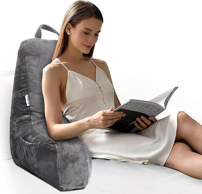 Reading Pillow with Shredded Memory Foam, Large Adult Backrest with Arms, Chair Pillow，Back Support for Sitting Up in Bed with Washable Cover ， TV Sit up Pillow