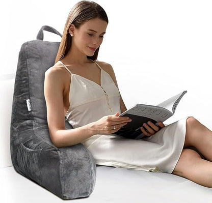 Reading Pillow with Shredded Memory Foam, Large Adult Backrest with Arms, Chair Pillow，Back Support for Sitting Up in Bed with Washable Cover ， TV Sit up Pillow