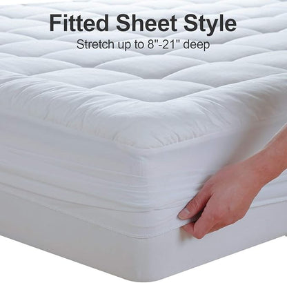EASELAND RV King Mattress Pad Pillow Top Mattress Cover Quilted Fitted Mattress Protector Cotton Top 8-21" Deep Pocket Cooling Mattress Topper (72x80 Inches, White)
