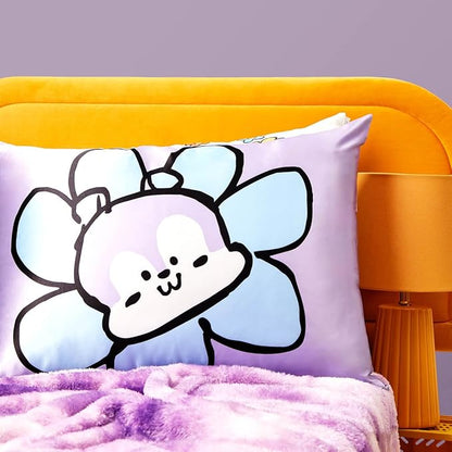 Kitsch x BT21 Satin Pillowcase with Zipper – Better Than Silk Pillowcase, Mang Character & Funky Floral Print – Soft Cooling Toddler Bed Time Pillow Case for Hair & Skin – Queen/Standard 19x26