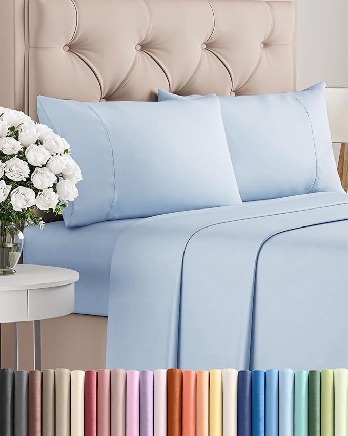 Twin XL 4 Piece Sheet Set - Comfy Breathable & Cooling - Ultra-Soft Hotel Luxury Bedding Set w/ 8-16 Inch Deep Pockets - 1 Flat & 1 Fitted Sheet & 2 Pillowcases - Wrinkle Free & Easy Care - Sky Blue
