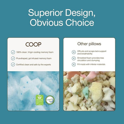 Coop Home Goods Cool+ Crescent Adjustable Pillow, Queen Size Plus Shaped Memory Foam Pillows with Cooling Gel, Neck Support, Back or Side Sleeper Pillow, CertiPUR US/GREENGUARD Gold