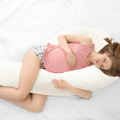 Body Pillow for Adults - Soft Long Bed Pillows Insert for Sleeping - Shredded Memory Foam and Removable Washable Cover - Swan Shaped Pregnancy Side Sleeper Pillow 49 Inch (Beige)