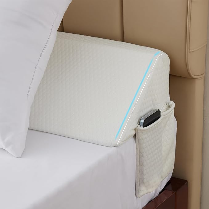 Bedluxe Queen Bed Wedge Pillow for Headboard, Wedge Pillow Headboard, Pillow Wedge for Headboard Gap, Bed Gap Filler- Fill The Gap (0-7") Between Headboard and Mattress (Air-Layer White, 60"x10"x6")