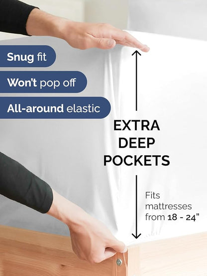 Extra Deep Split King Sheet Set - 7 Piece Breathable & Cooling Sheets - Hotel Luxury Bed Sheets Set - Easy & Secure Fit - Soft, Wrinkle Free & Comfy Sheets Set - White Sheet Set w/Extra Deep Pockets