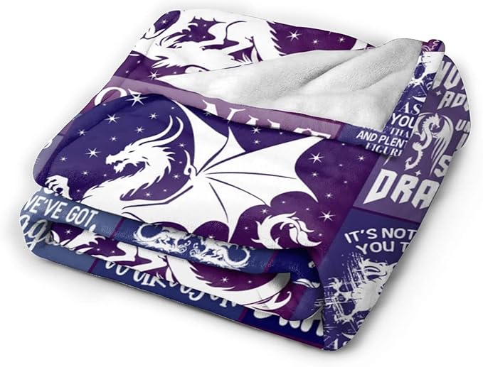 Custom Dragon Blanket with Name for Boys Girls, Personalized Cute Dragon Themed Design Printed Purple Throw Blankets for Kids Lap, Chair, Giftable Blanket, 30"x 40"