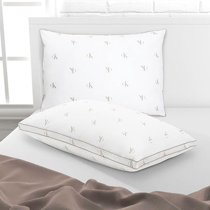 Calvin Klein Logo Medium 20" x 36" King Size Set of 2 Bed Pillows for Sleeping, White