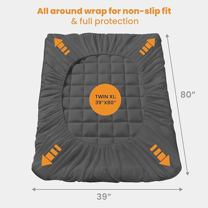 MATBEBY Twin XL Mattress Pad - Cooling Breathable Mattress Topper, Quilted Fitted Mattress Protector, Pillow Top Mattress Cover with 8-21" Deep Pocket, Machine Washable, Dark Grey, Twin Extra Long