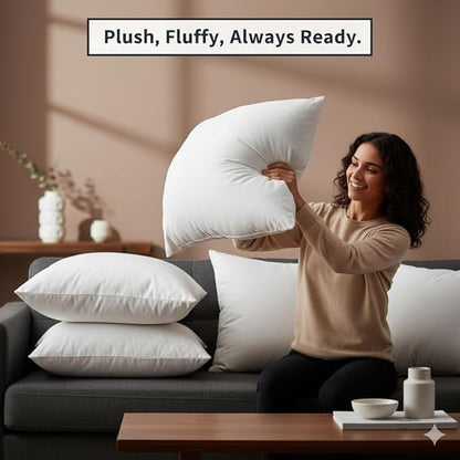Throw Pillow Inserts (18"x18") | Set of 4 | Easy Maintenance Fluffy Inserts for Better Comfort | Polyester Gel Fibre Fill | No Feather Pokes | Machine Washable in Delicate Cycle
