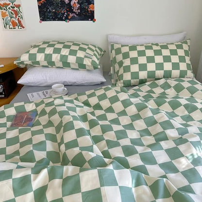 Wellboo Green White Plaid Comforter Sets Full Size Women Men Sage Checkerboard Grid Bedding Comforters Cotton Boys Girls Modern Grass Green and White Checkered Geometric Quilts Luxury Abstract Bed