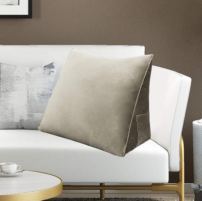 Triangular Reading Pillow Wedge Headboard Back Support Pillow for Sitting up in Bed Daybed Bolster Backrest Couch Sofa Corner Cushion Medium Velvet Taupe