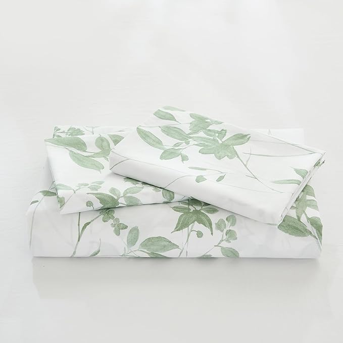 Floral Duvet Cover King Size 100% Cotton Reversible Green Floral Duvet Cover Set with Zipper Closure 3 Pcs Green Leaf Soft & Breathable Bedding Comforter Cover