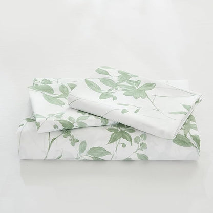 Floral Duvet Cover King Size 100% Cotton Reversible Green Floral Duvet Cover Set with Zipper Closure 3 Pcs Green Leaf Soft & Breathable Bedding Comforter Cover