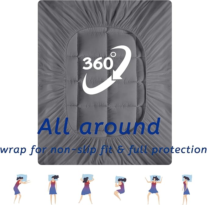 Twin XL Mattress Topper for Back Pain, Cooling Extra Thick Mattress Pad Cover with 8-21 inch Deep Pocket, Plush Pillow Top Mattress Topper Overfilled with Down Alternative, Twin Extra Long, Dark Grey