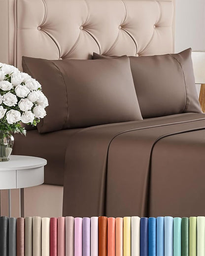 Twin XL 4 Piece Sheet Set - Comfy Breathable & Cooling - Ultra Soft Hotel Luxury Bedding Set w/ 8-16 Inch Deep Pockets - 1 Flat & 1 Fitted Sheet & 2 Pillowcases - Wrinkle Free and Easy Care - Brown