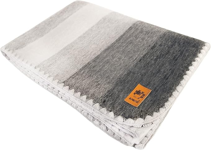 Alpaca Wool Blanket – Twin Size, 75 x 38 Inches – Warm & Lightweight – Couch, Bed, or Outdoor Blanket – Gray