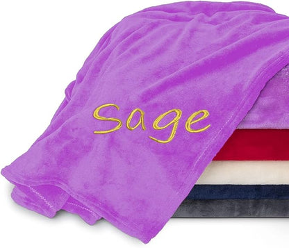 Personalized Blankets for Adults - Custom Blanket with Embroidered Name or Monogram - Soft Fleece Throw Cover for Bed & Couch - Purple (40"x60")