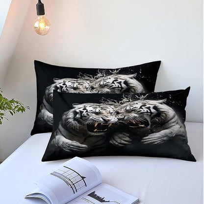 Cartoon Tiger Bed Sheets - Queen & Standard Sizes, Fitted & Flat, Animal & Floral Petal Country Bedding Decor