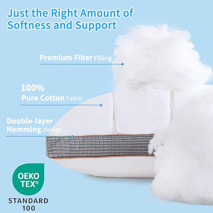 YOUR MOON Soft Pillow Standard for Sleeping, Super Soft Support Down Alternative Pillow 2 Pack, 100% Cotton Shell Luxury Comfy Fluffy Bed Pillows for Sleep(White)