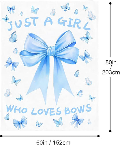 Bow Throw Blanket 60x80Inch Preppy Blanket Blue Bow Aesthetic Throw Blanket Coquette Flannel Soft Bow Plush Preppy Room Decor for Girls Women Birthday