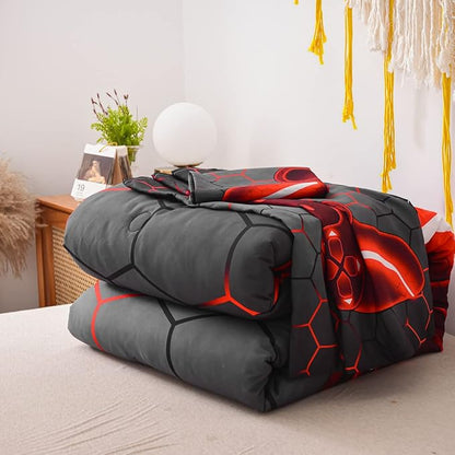 NTBED Game Console Comforter Set for Boys Girls Kids 3D Gaming Geometric Lightweight Microfiber Bedding Sets (Red, Queen 5Pcs)
