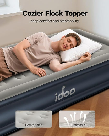 iDOO Twin XL Air Mattress Built in Pump, Upgraded Inflatable Blow up Mattress, 2-Min Twin Size Air Mattress for Home Guest, 80'' Extra Long Air Bed with Carry Bag, Colchon Inflable