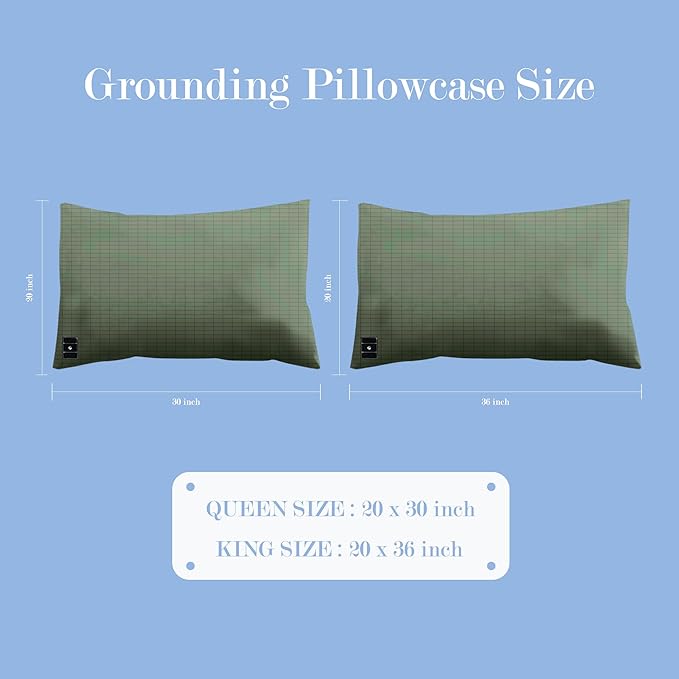 Ali King Grounding Pillowcase, 5% Conductive Silver + 95% Soft Cotton King Size Earth Grounding Pillow Cases with Grounding Cord for Improve Sleep (Green, King (20x36inches))