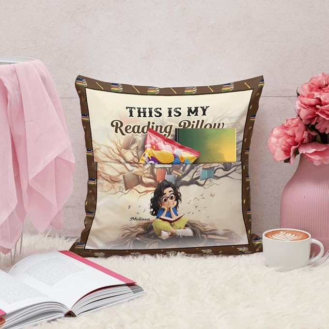 ENCYCOM Personalized Book Reading Pocket Pillow - Custom Reading Pillows with Name – Uniqua Gift for Bookworm Girls, Women Who Love Books, Perfect for Bed or Cozy Corner (Reading Pillow 10)