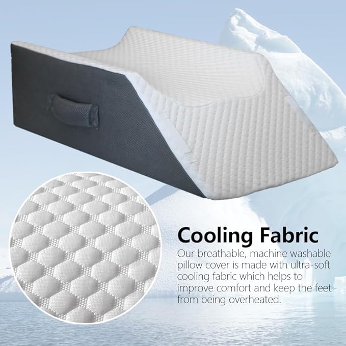 Leg Elevation Pillow Leg Wedge Pillow for Legs/Knee/Ankle Post Surgery Leg Elevating Pillow for After Surgery Recovery Wider Longer Memory Foam Cooling Fabric