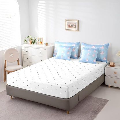 Feelyou Ballet Girls 7 Piece Bedding Set Queen Size Cute Ballet Girls Comforter Set with Sheets for Kids Girls Teens Toddler Dancing Girl Bed in a Bag Star Pattern Bed Set, Blue Pink