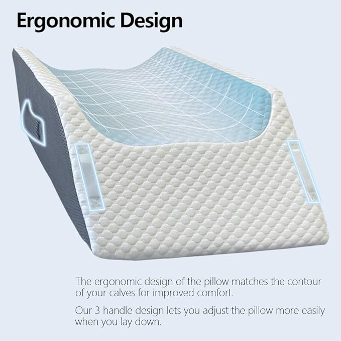 Leg Elevation Pillow Leg Wedge Pillow for Legs/Knee/Ankle Post Surgery Leg Elevating Pillow for After Surgery Recovery Wider Longer Memory Foam Cooling Fabric