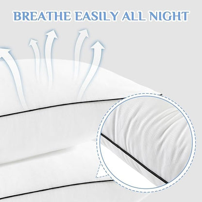 JOLLYVOGUE Pillows Standard/Full Size Set of 2, Hotel Collection Bed Pillows for Side, Back, and Stomach Sleepers, Fluffy and Supportive, Down Alternative Microfiber Filled Pillows, 2 Pack