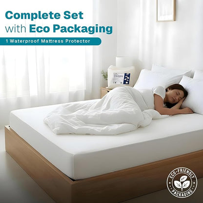 Fabdreams Organic Cal King Size Waterproof Mattress Protector, 74" x 86", White, Temperature Regulating, Breathable, 100% Organic Cotton