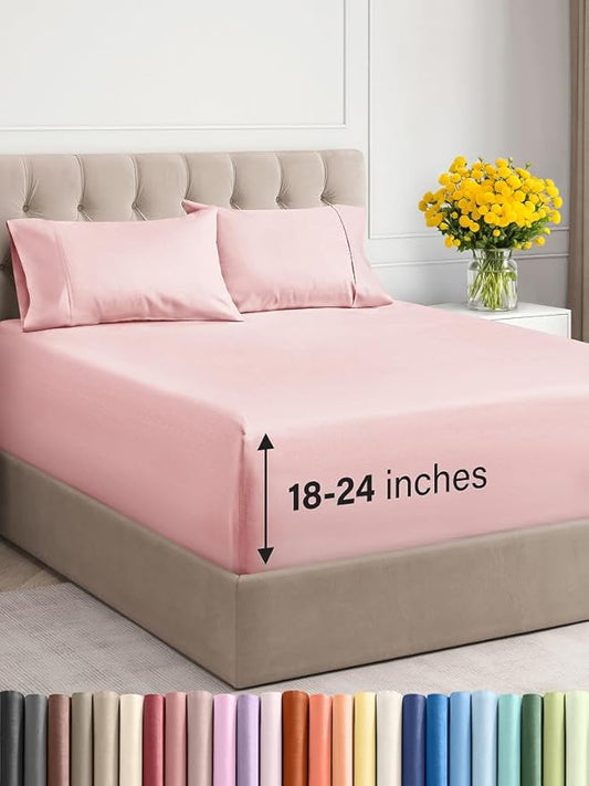 Extra Deep Twin XL Sheet Set - 4 Piece Breathable and Cooling Sheets - Hotel Luxury Bed Sheets Set - Easy Fit - Soft, Wrinkle Free and Comfy Sheets Set - Baby Pink Sheet Set with Extra Deep Pockets